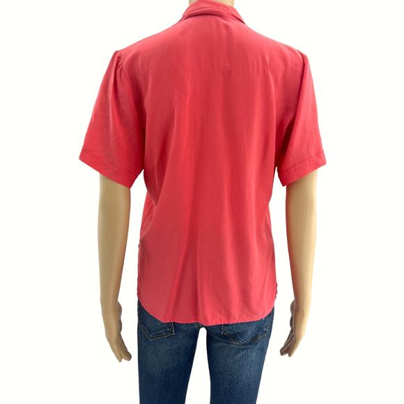 VINTAGE CLIO Los Angeles US 8 80’s 100% SILK Pink Orange Button Up Top Blouse - Picture 4 of 8